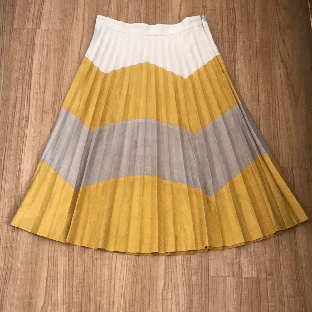 Zara Tri Colored Pleated Faux Suede Midi Skirt